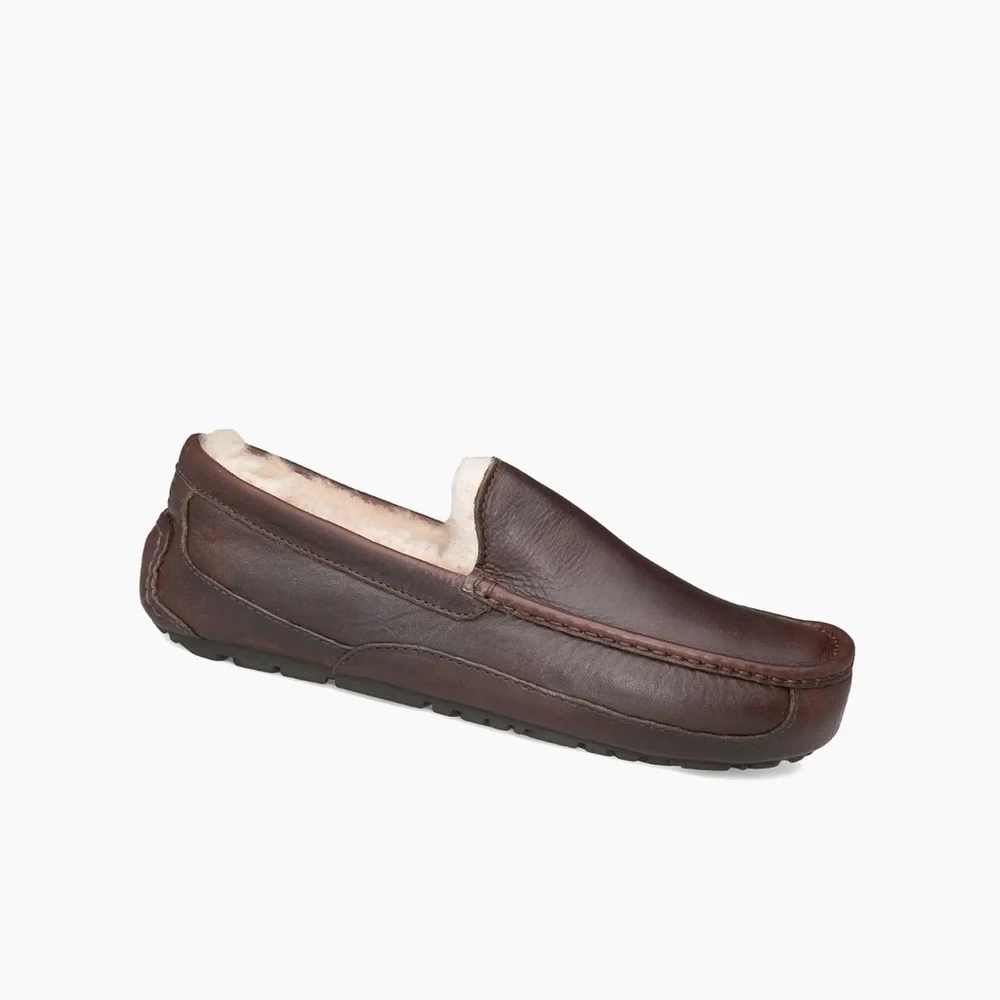 UGG Dark Brown Lined Ascot Leather Driving Loafers 10